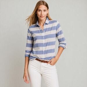 BANANA REPUBLIC Soft Wash Shirt Blue White Striped Button Down Cotton L